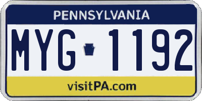 PA license plate MYG1192