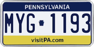 PA license plate MYG1193