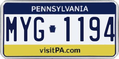 PA license plate MYG1194