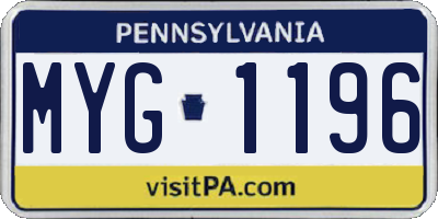 PA license plate MYG1196