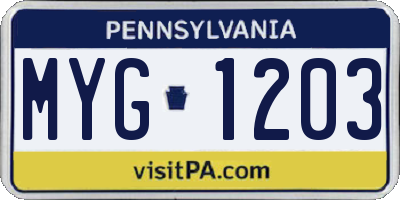 PA license plate MYG1203