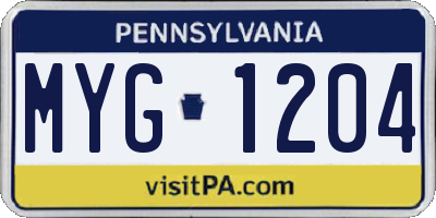 PA license plate MYG1204
