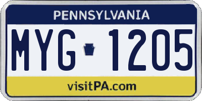 PA license plate MYG1205