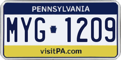 PA license plate MYG1209