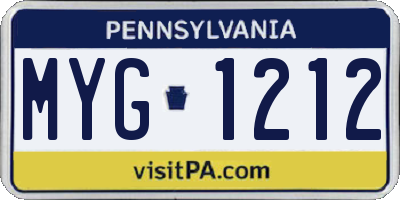 PA license plate MYG1212