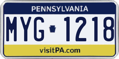 PA license plate MYG1218