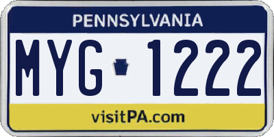 PA license plate MYG1222