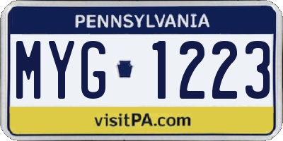 PA license plate MYG1223