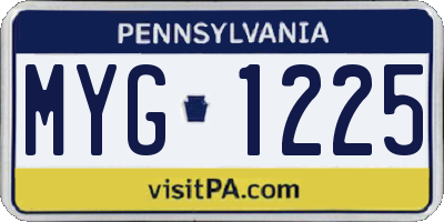 PA license plate MYG1225