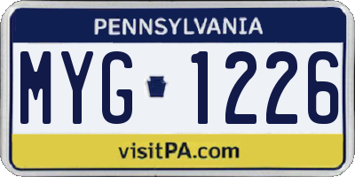 PA license plate MYG1226