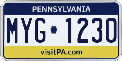 PA license plate MYG1230