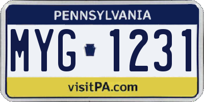 PA license plate MYG1231
