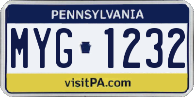 PA license plate MYG1232