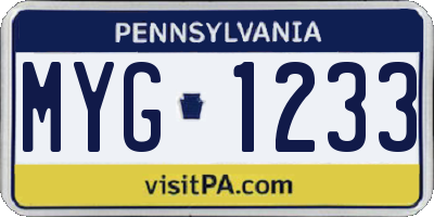PA license plate MYG1233