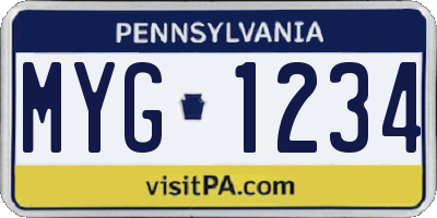 PA license plate MYG1234