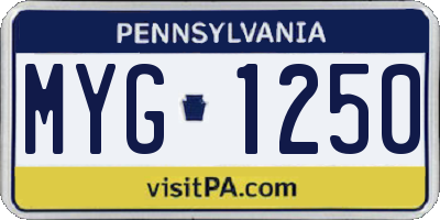 PA license plate MYG1250