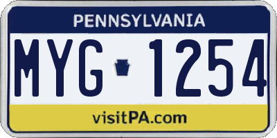 PA license plate MYG1254