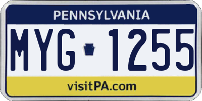 PA license plate MYG1255