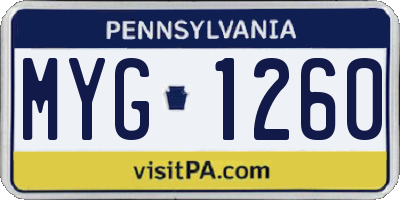 PA license plate MYG1260