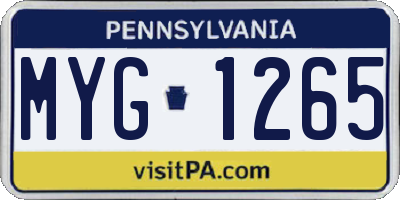 PA license plate MYG1265