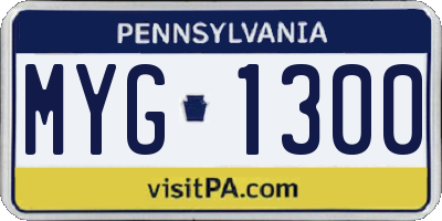 PA license plate MYG1300