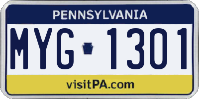 PA license plate MYG1301