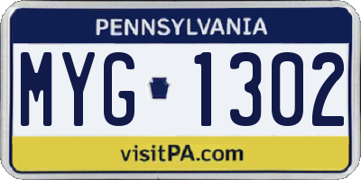 PA license plate MYG1302