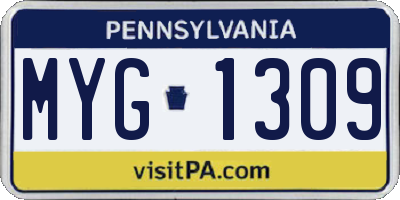 PA license plate MYG1309