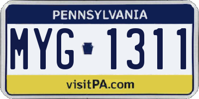 PA license plate MYG1311