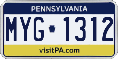 PA license plate MYG1312