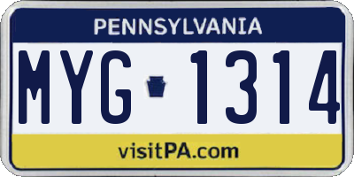 PA license plate MYG1314