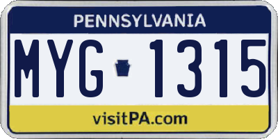 PA license plate MYG1315
