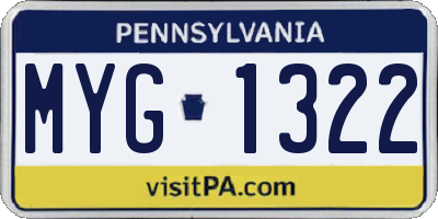 PA license plate MYG1322