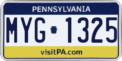 PA license plate MYG1325