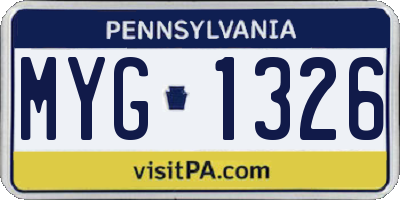 PA license plate MYG1326