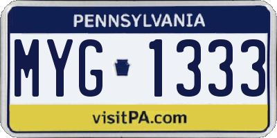 PA license plate MYG1333