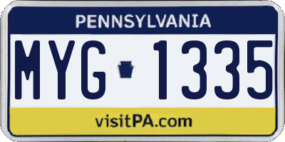 PA license plate MYG1335