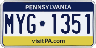 PA license plate MYG1351