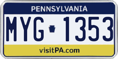 PA license plate MYG1353