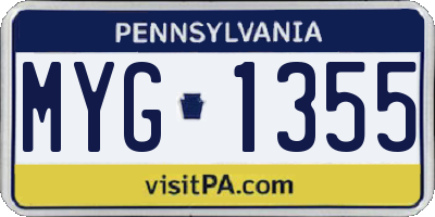 PA license plate MYG1355