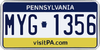 PA license plate MYG1356