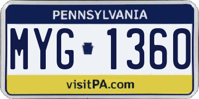 PA license plate MYG1360