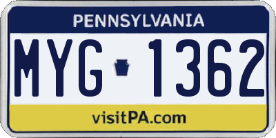 PA license plate MYG1362