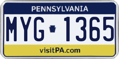PA license plate MYG1365