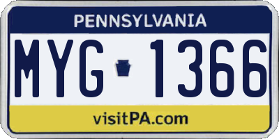 PA license plate MYG1366