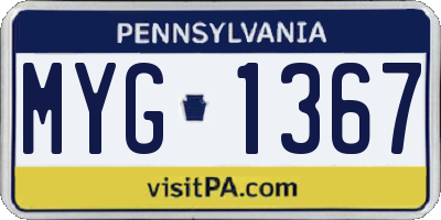 PA license plate MYG1367