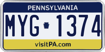 PA license plate MYG1374