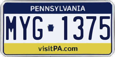 PA license plate MYG1375