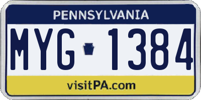 PA license plate MYG1384