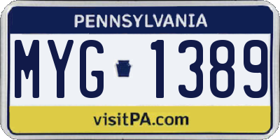 PA license plate MYG1389